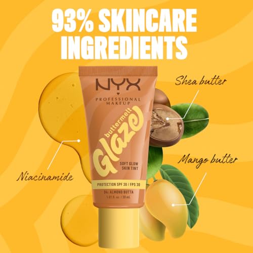 Tinta de Maquillaje Glaze Tint con SPF 30 de Nyx Professional Makeup, Tono Almond Butta (Beige Obscuro)