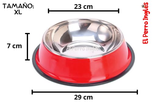 El Perro Inglés Plato de Acero Inoxidable para Mascotas, Diferentes Colores, Excelente Calidad. (Rojo, XL (64 oz))