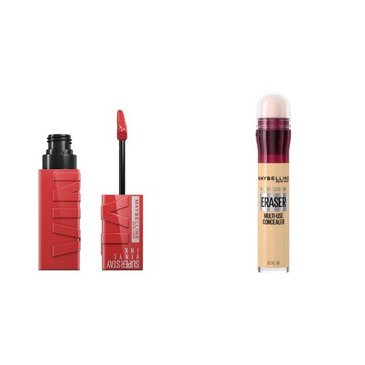 Labial líquido brillante Maybelline Super Stay Vinyl Ink Peachy + Corrector de Maquillaje Instant Age Rewind, Neutralizer, 6 ml