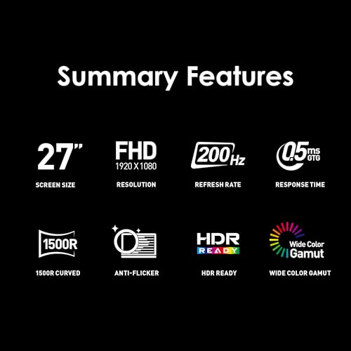 MSI mag 276CF E20 27-Inch 1920 x 1080 (FHD) Gaming Monitor, 200Hz, Adaptive-Synch, HDMI, DisplayPort, VESA Mountable, Tilt, Height Adjustable, Speaker, 0.5ms, Black