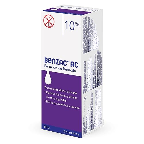 Benzac AC 10% 1 pz 60g Gel para Barros y Espinillas Auxiliar en el Tratamiento del Acné Causado por la Bacteria C.Acnes Formulado con Peróxido de Benzoílo