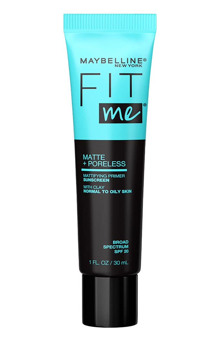 MAYBELLINE fit me! primer matte & poreless, color transparente + Base de Maquillaje Fit Me Matte, 120 Classic Ivory