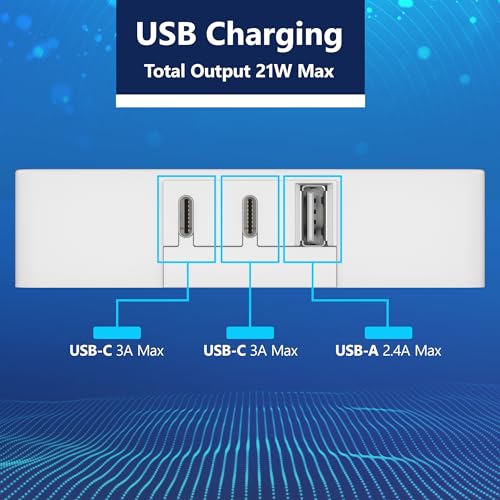 LIDER Extensor de Contactos con 6 Receptáculos, USB-A y 2 USB-C, Clavija Plana Ultra-Delgada con Extensor de Cable, Regleta de 6 Contactos, Diseño Delgado Angulado, Protector contra Sobretensiones