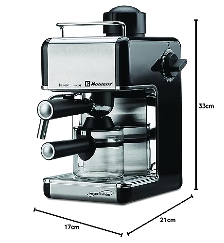 Koblenz Cafetera Espresso y Cappuccino, 4 Tazas, 3.5 Bares de Presión, Potencia de 800 W, Sistema de Espuma para Café Cappuccino, Color Negro con Acero Inoxidable, CKM-650 EIN, 00-0603-00-1
