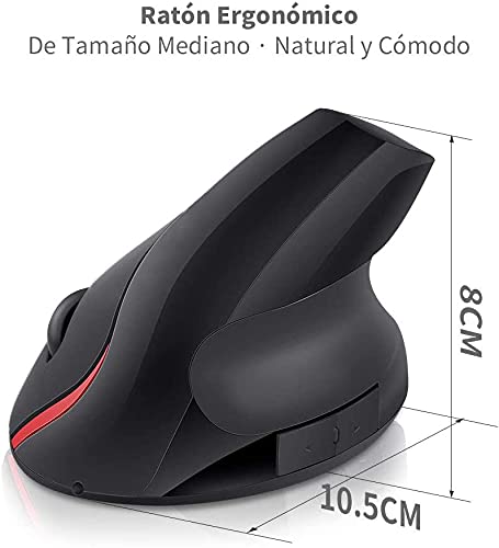 Mouse Ergonómico Inalámbrico Óptico Vertical con Receptor USB 2.4GHz para Mac y Windows