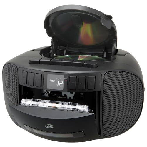 GPX BCA209B Boombox portátil Am/FM con Reproductor de CD y Cassette, Negro