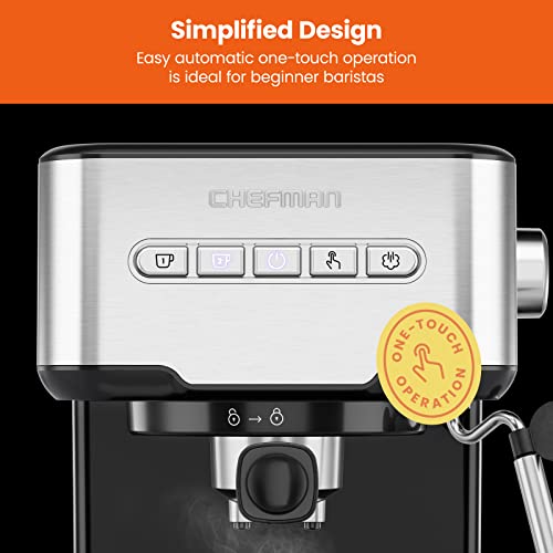 Chefman - Máquina de café espresso , control digital, preparación individual o doble, piezas aptas para lavavajillas, acero inoxidable