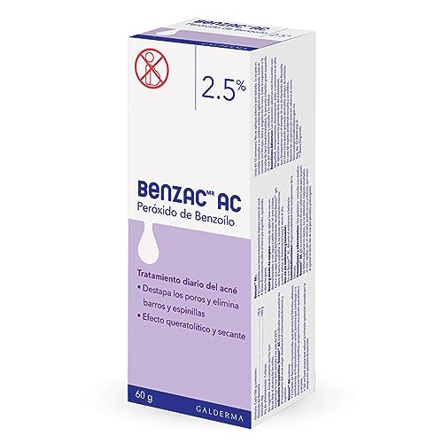 Benzac AC 2.5% 1 pz 60g Gel para Barros y Espinillas Auxiliar en el Tratamiento del Acné Causado por la Bacteria C.Acnes Formulado con Peróxido de Benzoílo