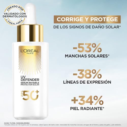L'Oréal Paris Sérum Protector Solar Invisible FPS 50+ anti-manchas y lineas de expresión, 30ml