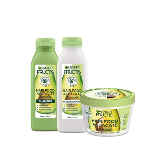 Kit Garnier Fructis Hair Food Aguacate Rutina Completa Nutrición para cabello seco: Shampoo, acondicionador y mascarilla, 3 piezas