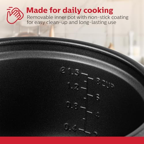 Holstein Housewares - Arrocera cocida de 16 tazas (8 tazas sin cocinar), color negro, operación con un solo toque con funciones de cocinar y mantener caliente, perfecta para arroz, quinua, avena