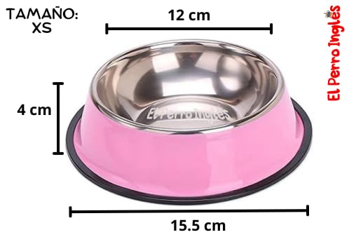 El Perro Inglés Plato de Acero Inoxidable para Mascotas, Diferentes Colores, Excelente Calidad. (Rosa, XS (8 oz))