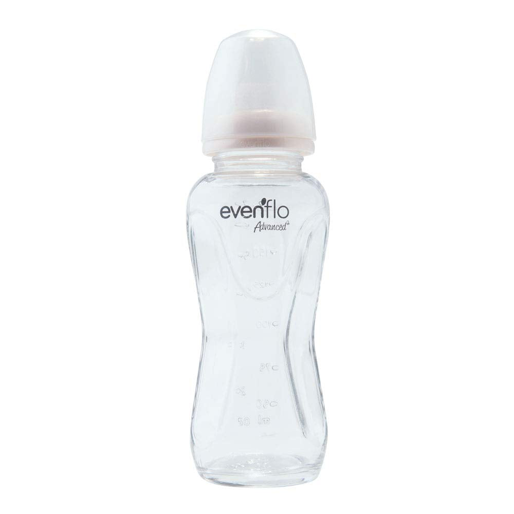 Advanced by Evenflo, Biberón Vidrio Anticólicos Cuello Estándar, Transparente, Flujo Medio, 7oz/210ml, 1 pieza, MEX.