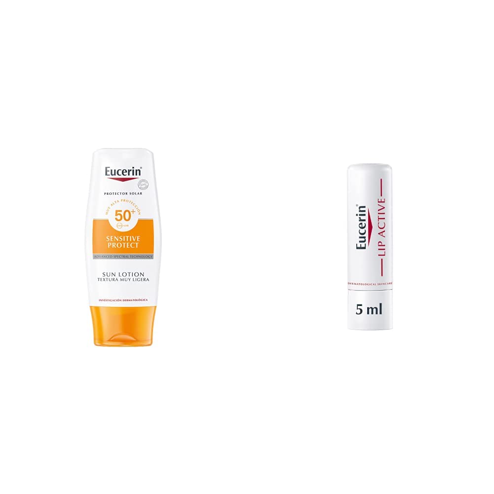 Eucerin Protector Solar FPS 50+, Sensitive Protect, 150 ml + Ph5 Bálsamo labial Protector de Labios FPS 20, 4.8 gramos