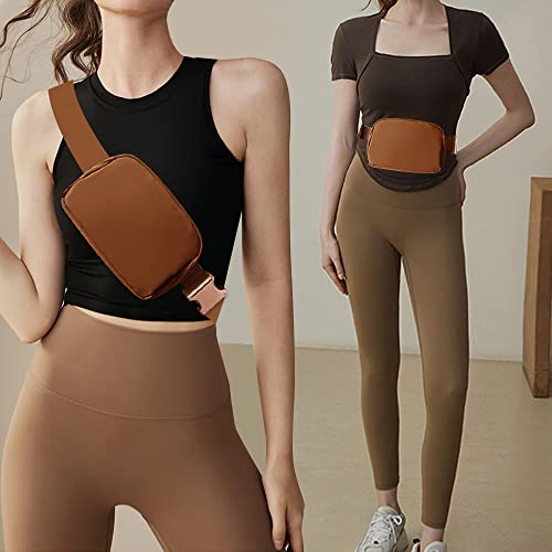 Cangurera Deportiva, Riñoneras Deportiva con Tela Impermeable de Amplia Capacidad, Bolsas de Crossbody Cinturón de Viaje de Seguridad para Pasaporte, Efectivo y Tarjetas,Cinturón Ajustable (Marrón)