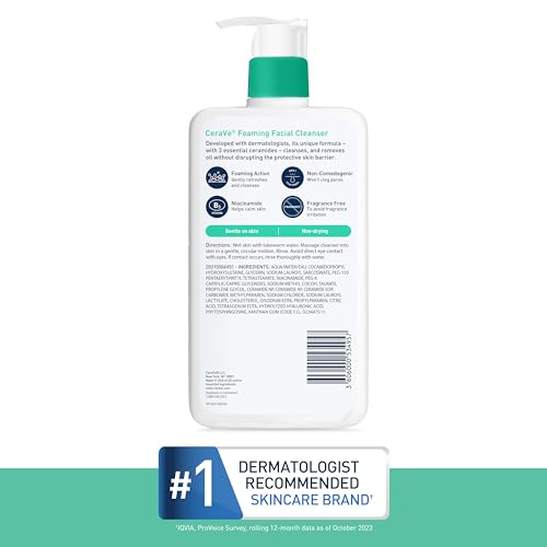 CeraVe - Limpiador facial espumoso, 19 onzas líquidas, limpiador facial diario para piel grasa, sin fragancia