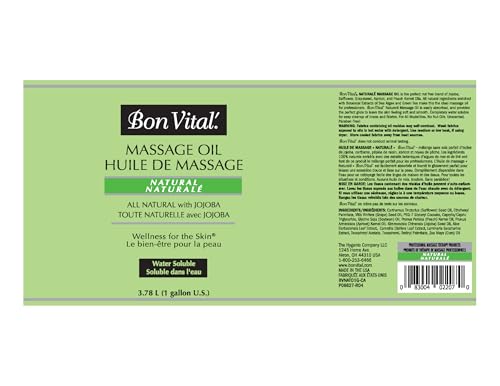 Bon Vital Naturale Massage Oil Made with Natural Ingredients for an Earth-Friendly & Relaxing Massage, Revives and Rehydrates Dry Skin Naturally, with Green Tea Extract for Added Skin Benefits, 1 Gal