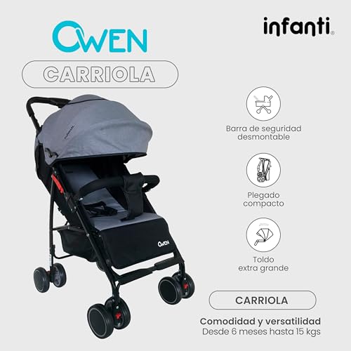 INFANTI | Carriola para Bebe OWEN | Carreola con Portabebé - Carriola de Viaje - Carrito para Bebe con Barra de Seguridad Desmontable | Cosas para Bebes 6 Meses hasta 15 kg