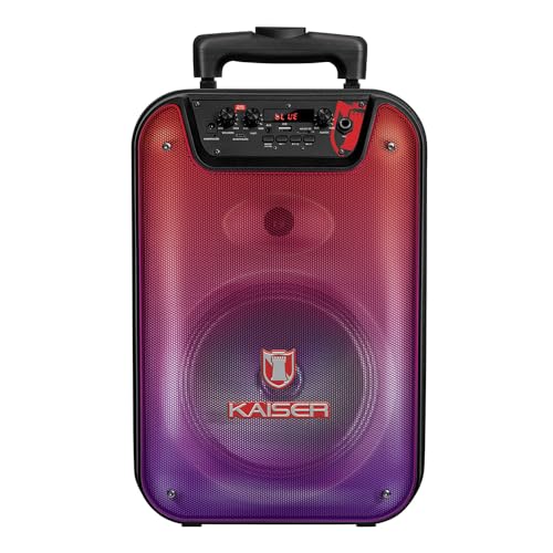 Bocina Bluetooth Tipo de 8 pulgdas con Luz Tipo Flama, KSR-Link, Recargable, Bluetooth, FM, USB, Micro SD, Micrófono Alámbrico, Trolley, Potencia de 20W RMS