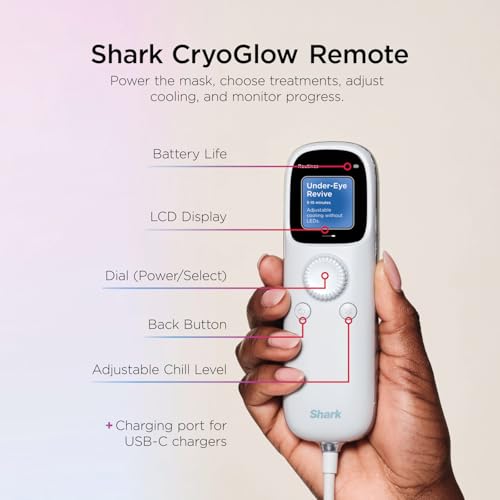 SHARK, Máscara de Luz Led CryoGlow, Tecnología Refrescante para Debajo de los Ojos, Luces Led Roja, Azul e Infrarroja para Skincare Antiedad, USB C, Control Remoto, Color Azul, FW312LAA