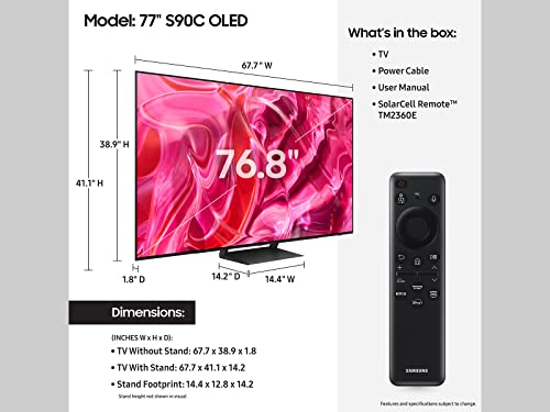 Samsung 77 Pulgadas Clase OLED 4K S90C Series Quantum HDR, Dolby Atmos Seguimiento de Objetos Sound Lite, Ultra Delgado, Q-Symphony 3.0, Gaming Hub, Smart TV con Alexa Incorporado (QN77S90C, Modelo