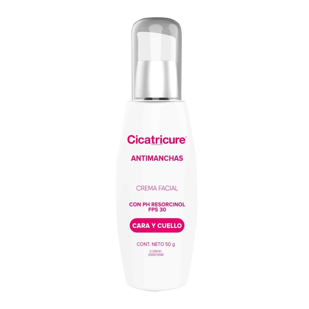 CICATRICURE - Crema facial Anti-manchas. Efecto de triple acción, despigmentante, antioxidante y unificante de la piel, con FPS 30. Uso para cara y cuello, presentación de 50g