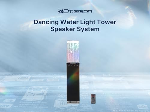 Emerson EHS-2001 Sistema de Altavoces de Torre de luz de Agua con Bluetooth y Radio FM, Altavoz inalámbrico de pie con Fuente de Agua LED, Sonido cristalino, transmisión Bluetooth