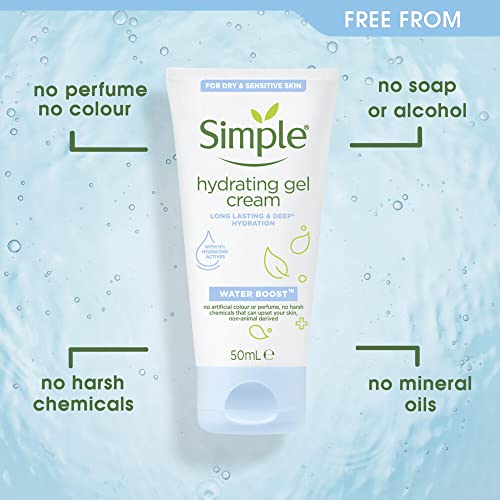 Simple Face Moisturizer Gel Cream for Sensitive Skin. Water Boost Ultra Light Refreshing Formula, with Minerals and Plant Extract. 1.69 Ounce, Pack of 6