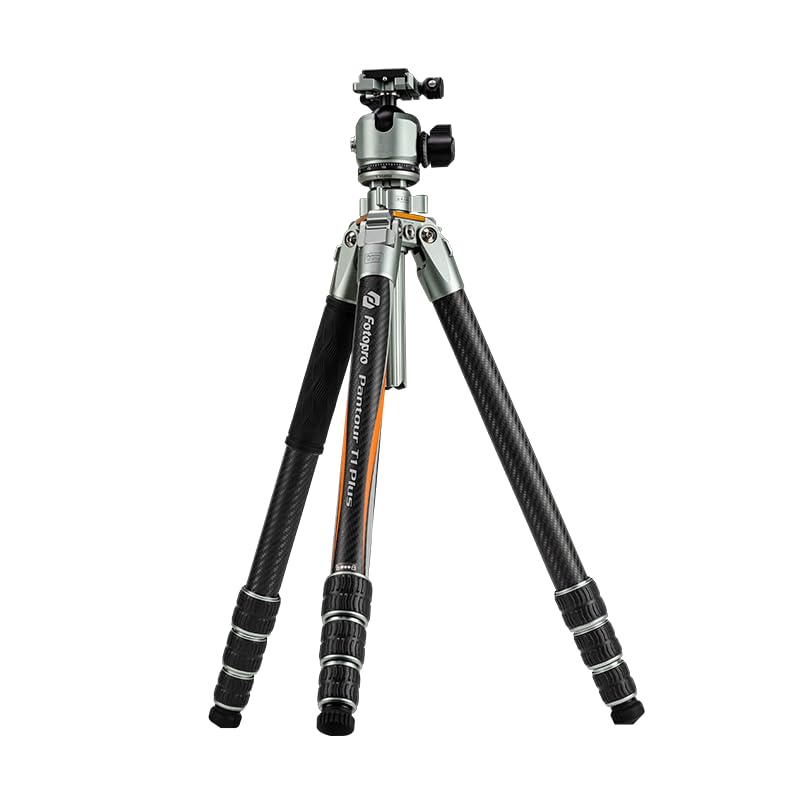 Fotopro - Trípode de cámara de viaje de 65 pulgadas, trípode de fibra de carbono resistente con mini soporte, columna central de una pieza, cabeza de bola de perfil bajo de 44 mm, para videocámara