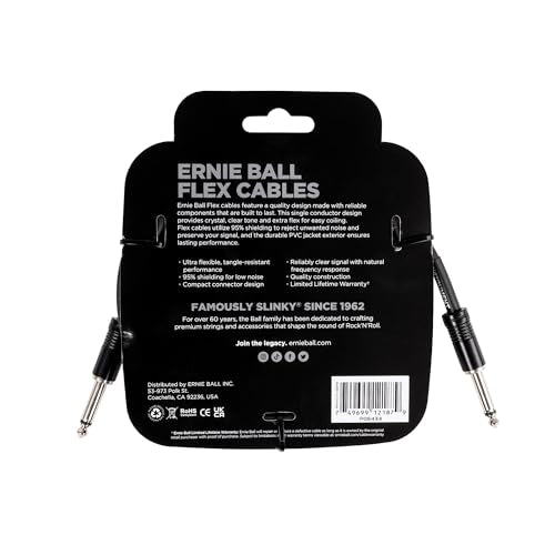 Ernie Ball Flex Cable para instrumentos, recto/recto, 6.1m - negro