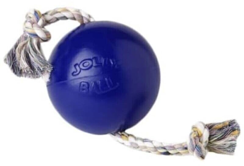 Jolly Pets Romp-n-Roll Cuerda y Bola para Perro, 4.5 Pulgadas/pequeño, Azul (645 BL)