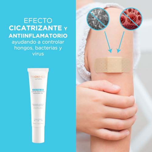 TRIOXIMED | Aceite Ozonizado Oliva O3 15 Ml | Puede ser utilizado por toda la familia | Mejora lesiones superficiales como: hongos, virus. encías, bacterias, rozadura pañal, raspones, picaduras de mosquitos, cortaduras, aftas, lesiones bucales, gingivitis