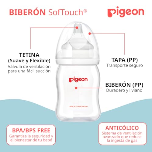 Biberones PIGEON Mate Anticólicos Peristáltico Silicona SofTouch 160 ml Bebé