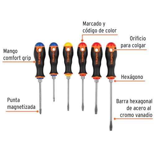 Juego de Desarmadores Truper Naranja Mango Comfort Grip