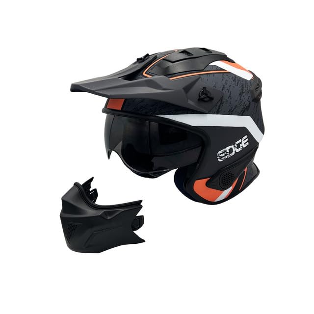 Casco Motocicleta Modular Marca Edge - Kombat - Flip UP Visor Doble ANTIVAHO- Certificado Dot - Moto Moto Casco Cascos de para Guantes Funda Pegatina Motocross Pegatinas (Gris/Naranja Mate, M)