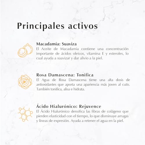Dúo Cuidado Facial Reafirmante 100% Natural, Orgánico, Vegano, Antiedad, Hidratante, Alisa, Repara Flacidez, con Macadamia, Rosa Damascena y Aceite de Argán