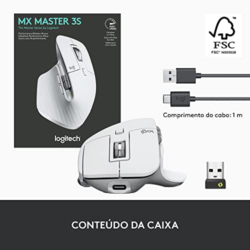 Logitech MX Master 3S Mouse Inalámbrico de Desempeño, Scrolling Ultra-rápido, 8K dpi, Seguimiento sobre Vidrio, Clics Silenciosos, USB-C, Bluetooth