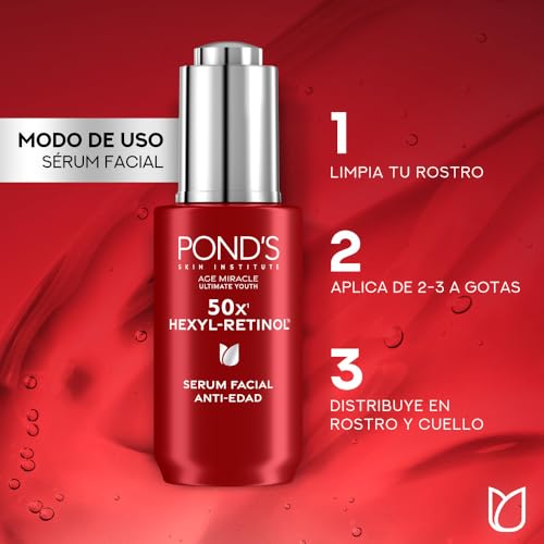 POND'S Sérum Facial Age Miracle Ultimate Youth con Hexyl-Retinol para una piel más firme, luminosa y joven, disminuye las líneas de expresión y las manchas 30 ml