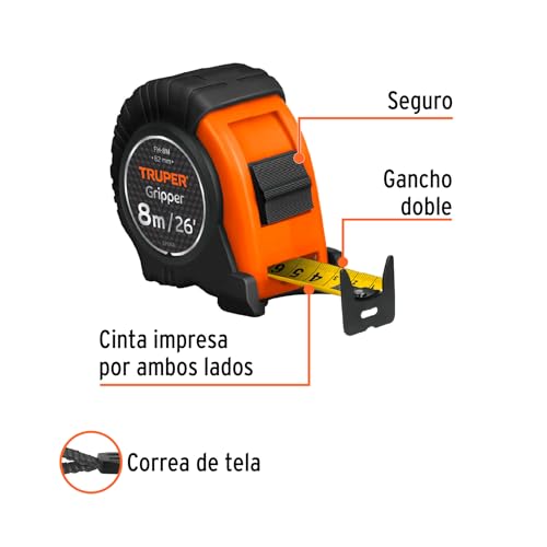 Flexómetro Truper Naranja contra Impacto 8 m Cinta 25 mm