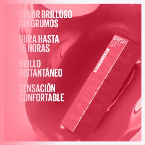 Maybelline Labial líquido brillante de larga duración, Superstay Vinyl Ink tono Rogue 145, 4.2ml