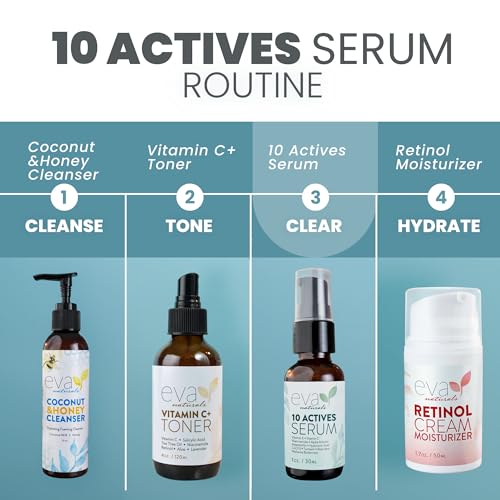 Eva Naturals 10 Actives Skin Serum (1oz) - Fine Line, Dark Spot Remover for Face - Achieve a Brighter, Lighter Complexion - With Niacinamide, Hyaluronic Acid, Vitamin C and Vitamin E - Premium Quality