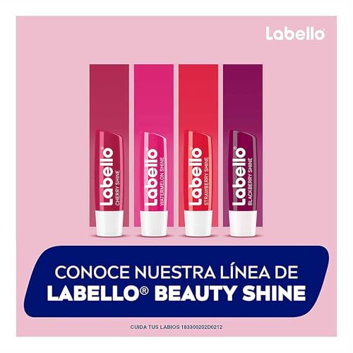 LABELLO Bálsamo labial con color Fresa (4.8g) protector labial con Vitamina E libre de aceites minerales + Bálsamo labial Med Repair (4.8 g) + Bálsamo labial con color Cereza (4.8g)