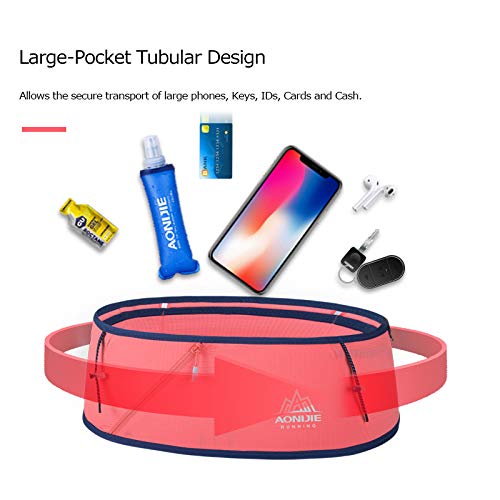 Aonijie - Cinturón de correr con botella de agua de 250 ml, 3 bolsillos, para maratón, escalada, ciclismo, entrenamiento, fitness, soporte para teléfono celular (Negro, L-XL)