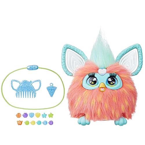 Furby Coral Peluche Electrónico Interactivo, Habla, Canta, se Ilumina y responde a su Voz, con 15 Accesorios de Moda para niños y niñas de 6 años en adelante.