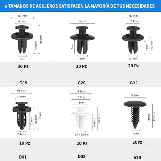 Grapas Automotrices Timotech Negras 120 Piezas con Clips Universales para Coche
