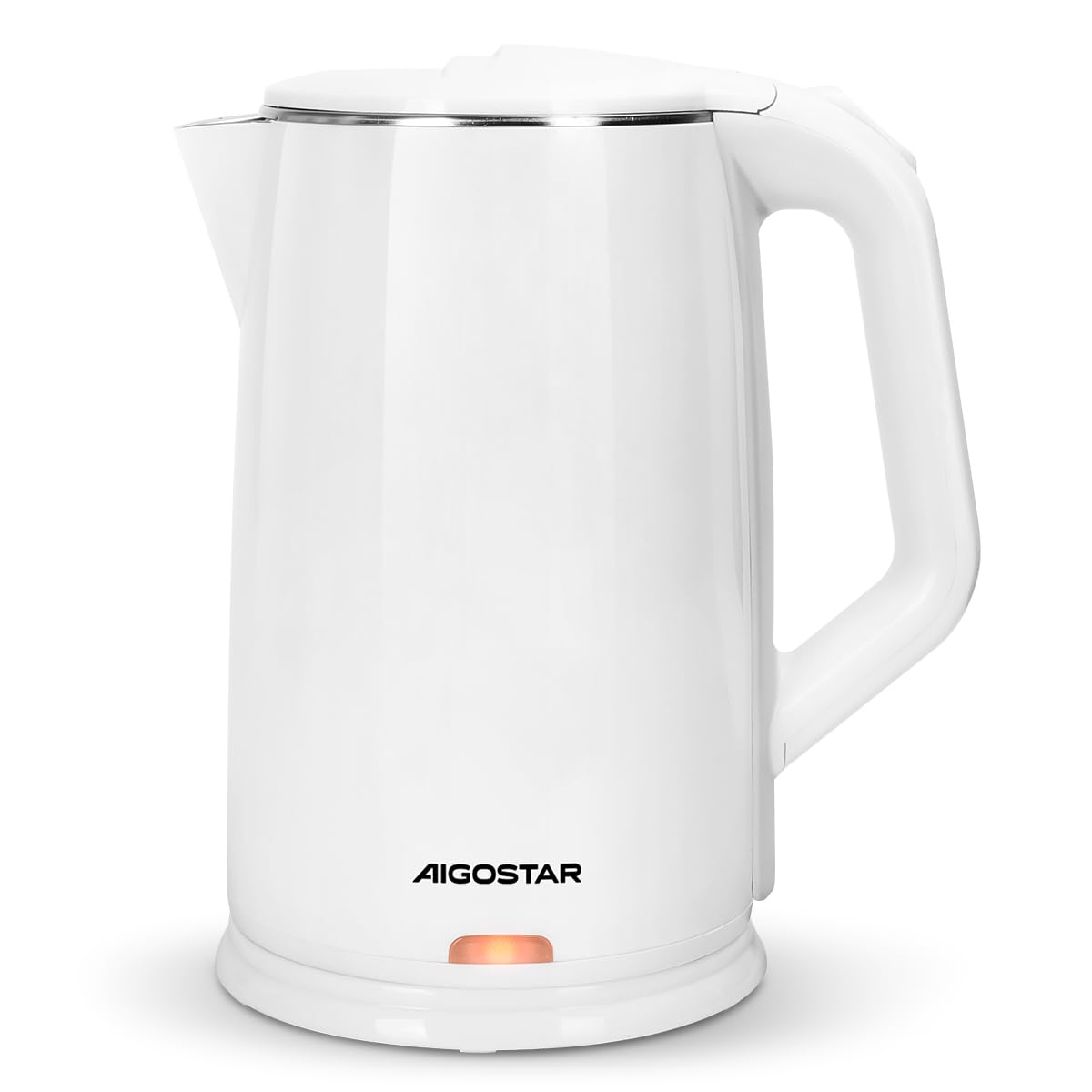 Aigostar Hervidor, Tetera Eléctrica de 1.7 Litros, Doble Pared de Acero Inoxidable, Apagado Automático, 1200w, Base Removible, Blanco (blanco)