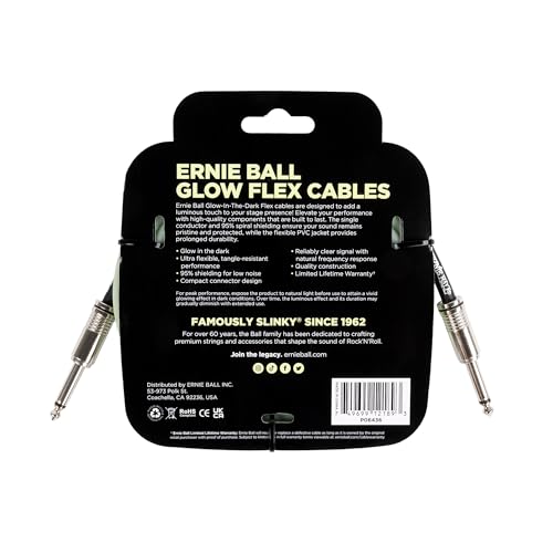 Ernie Ball Flex Cable para instrumentos, recto/recto, 6.1m - Fosforescente