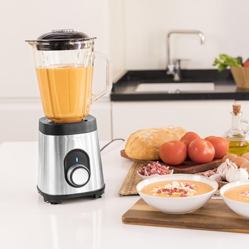 Cecotec Batidora de Vaso Power Black Titanium 1000 INOX. 1000 W, Cuerpo de Acero Inoxidable, Cuchilla de 6 Hojas con Recubrimiento de Titanio Negro, Jarra de Vidrio 1.5 L, 5 Velocidades