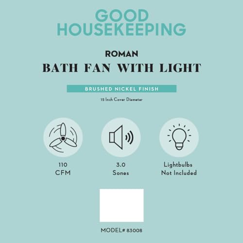 HUNTER 83008 Sona Ventilador de escape decorativo para baño con luz y luz nocturna, níquel cepillado