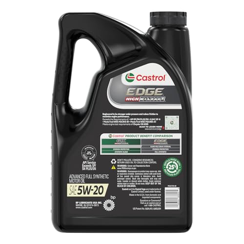 Castrol - Aceite de motor completamente sintético avanzado 03143C Edge High Mileage 5W-20, 5 cuartos de galón